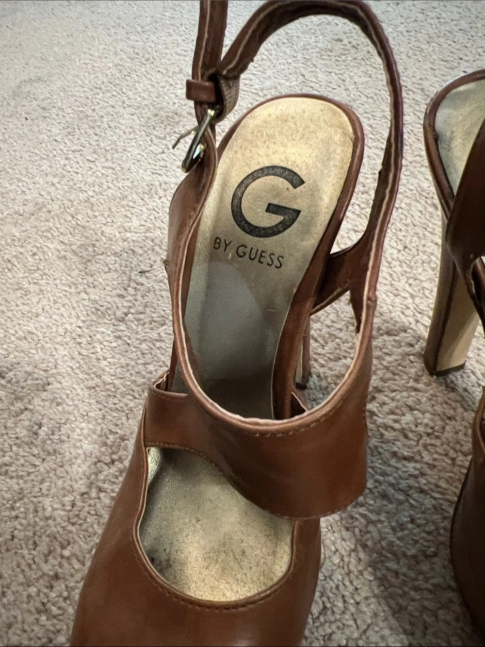 G by Guess Brown Platform Slingback Heels with Gold Insole